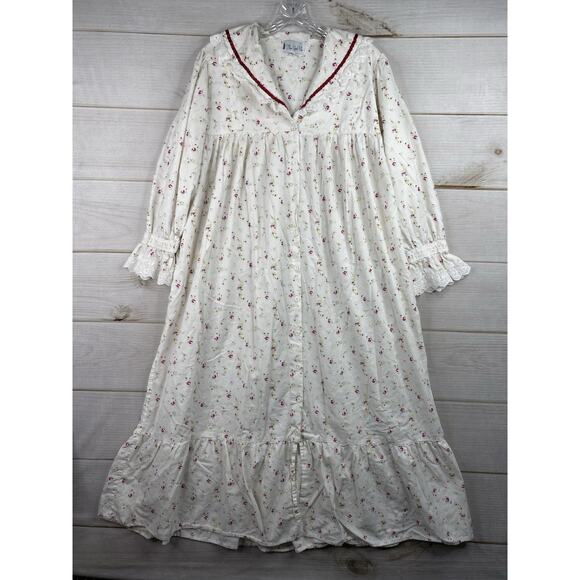 THE 1 FOR U Nightgown Sz M Floral Eyelet Lace Button Up Cotton Prairie - Picture 1 of 10